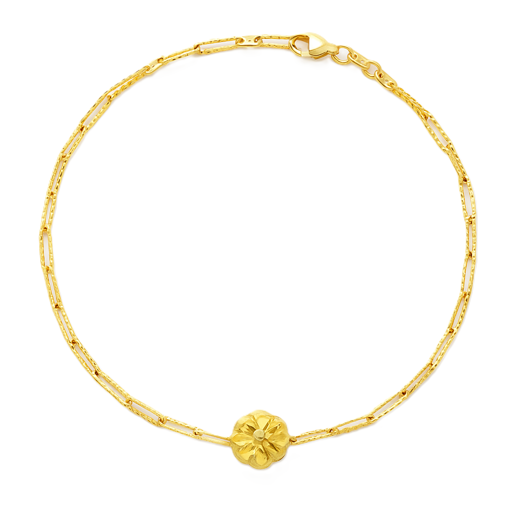 916 Gold Floral Charm Bracelet – A Whisper of Elegance