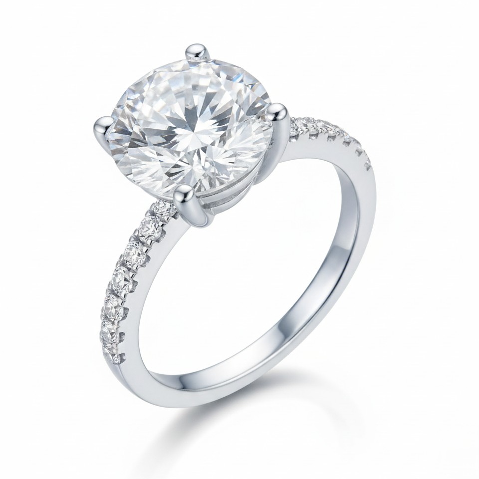 Classic Round Solitaire Pave Side Ring