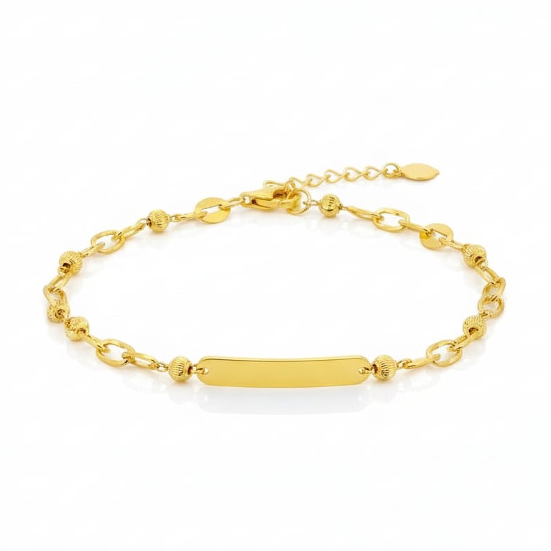 Classic Twisted Chain Name Plate Bracelet – 916 Gold