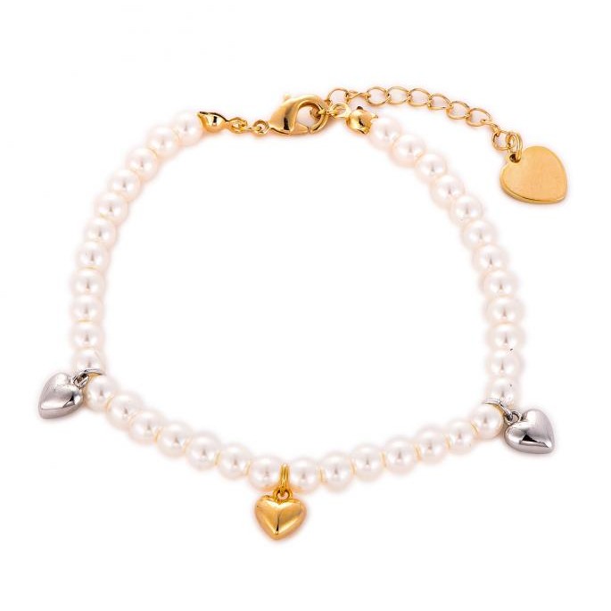 Dual-Tone Heart Pearl Bracelet