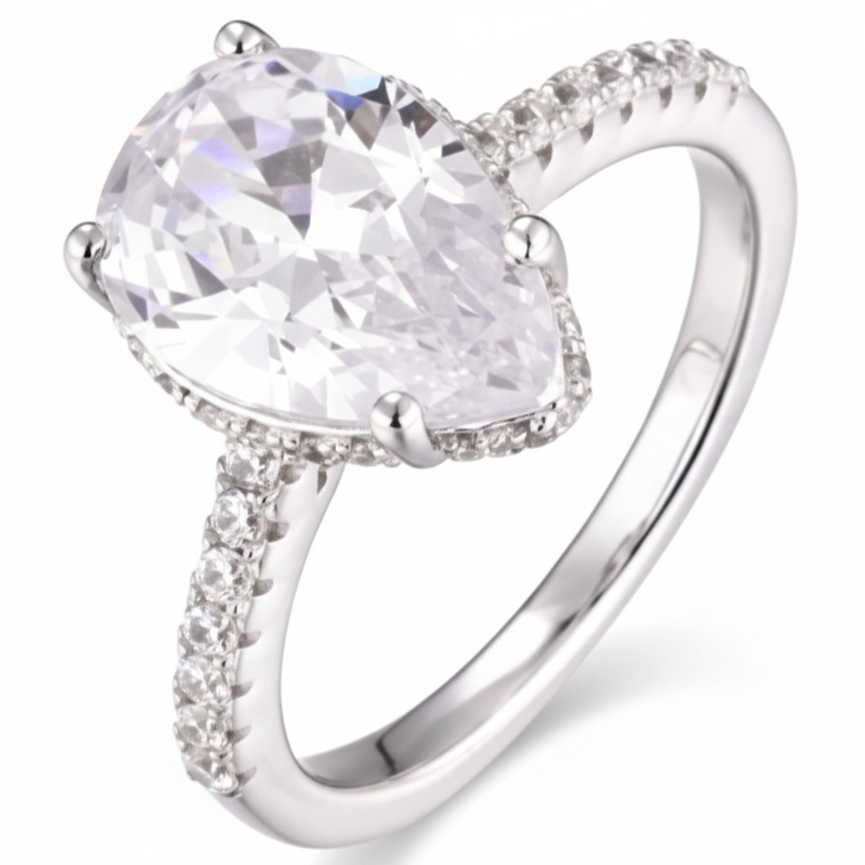 Pear-Cut Solitaire Pavé Ring