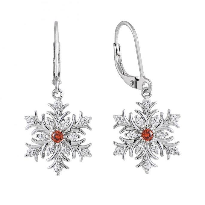 Snowflake Diamond & Garnet Drop Earrings