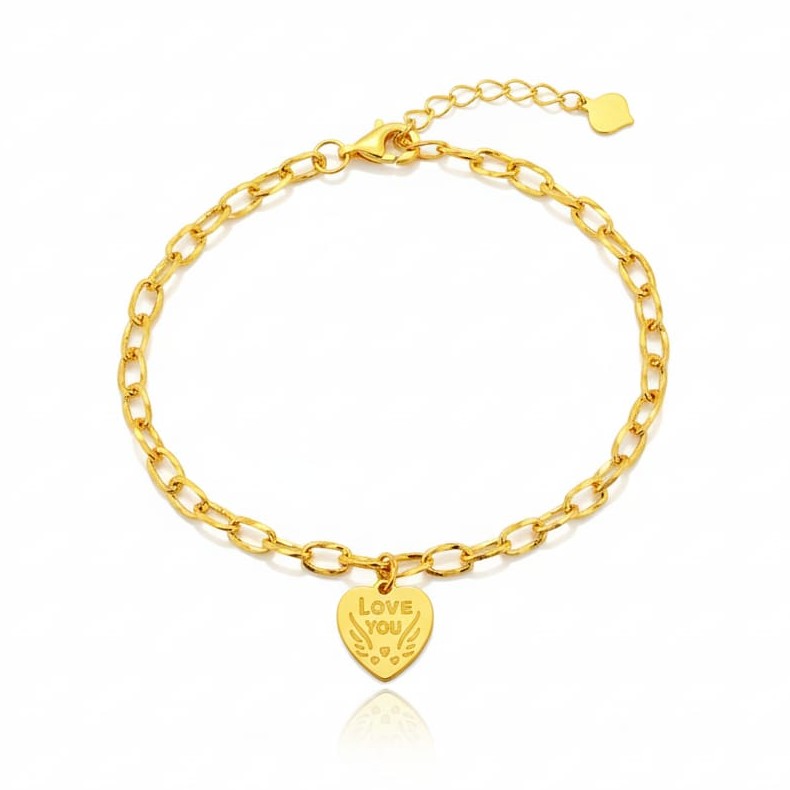 Twisted Link Hanging Heart Bracelet in 916 Gold