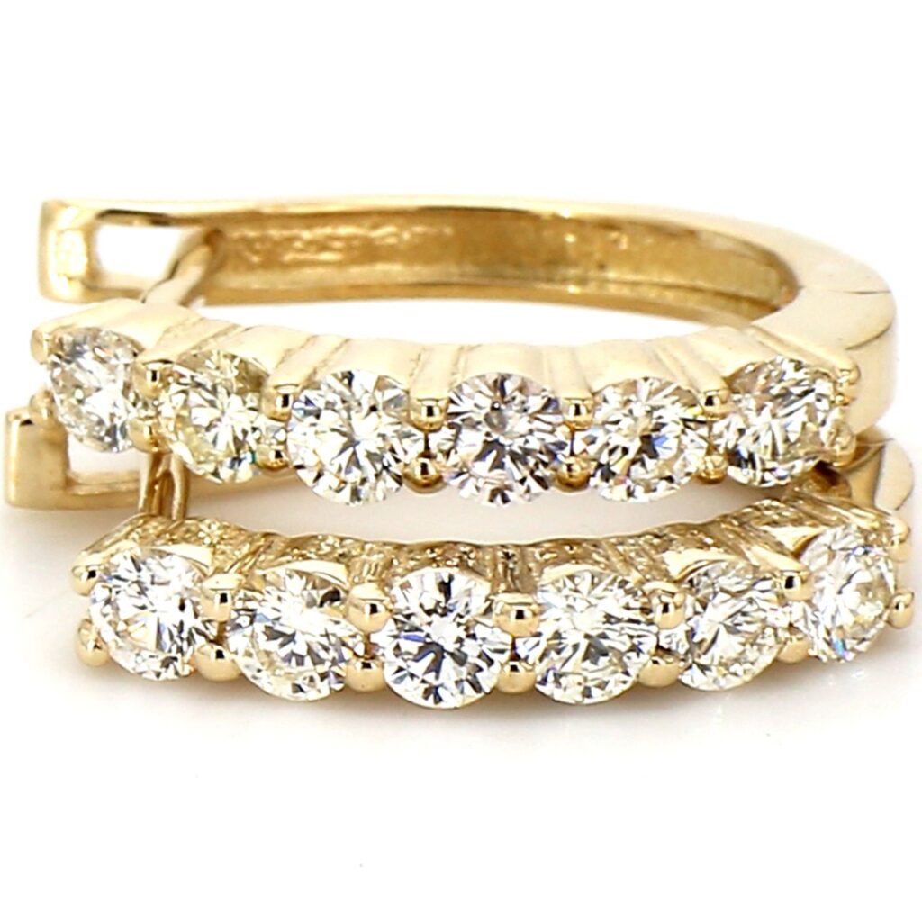 0.50' Hoop earrings in yellow gold with prong set (12) round diamonds.  D1.08ct.t.w.
