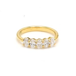5-stone band in 18K YG with shared prong set oval diamonds.  D1.00ct.t.w.  Size 7